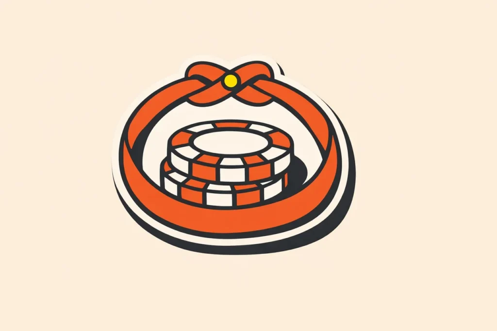 Orange ribbon-loop runt chip-stack som representerar omsättningskravets ekonomiska mekanik